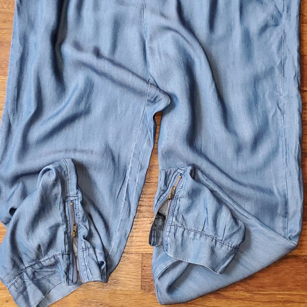 Soft Demim Jumpsuit With Drawstring Elastic Waist - image 3